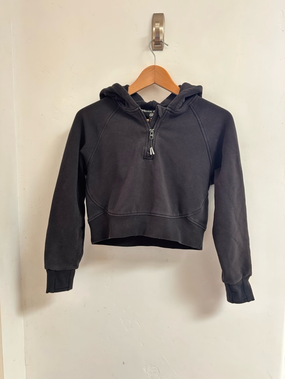 Athleta Black Cropped Half-Zip Hoodie Sweatshirt
